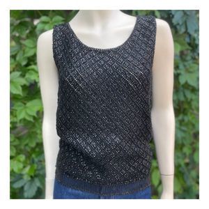 Vintage Tank Top 60s Eaton's 100% Wool Beaded Tassels Sz M Glam Sparkles Shimmer